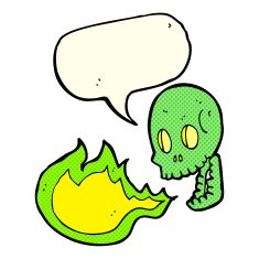 cartoon fire breathing skull with speech bubble N3