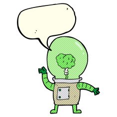 cartoon robot cyborg with speech bubble N5