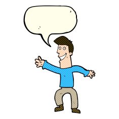 cartoon happy man dancing with speech bubble N18