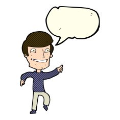 cartoon happy man pointing with speech bubble N26