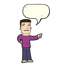 cartoon man pointing with speech bubble N80