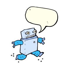 cartoon running robot with speech bubble N5
