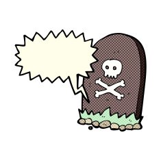 cartoon grave with speech bubble N3
