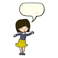 cartoon waving woman with speech bubble N61