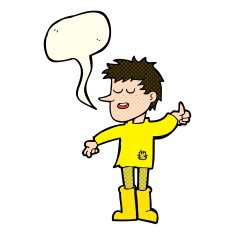 cartoon poor boy with positive attitude speech bubble N5