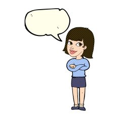 cartoon happy woman looking over with speech bubble N5