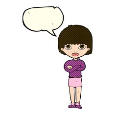 cartoon woman with folded arms speech bubble N13