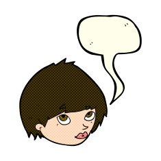 cartoon female face looking up with speech bubble N3