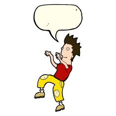 cartoon happy man doing funny dance with speech bubble N9