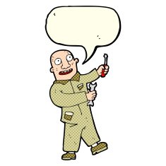 cartoon mechanic with speech bubble N5