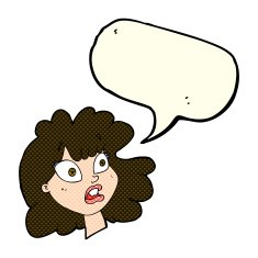 cartoon shocked female face with speech bubble N5
