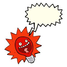 cartoon red lightbulb with speech bubble N5