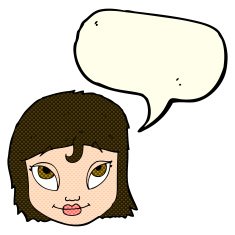 cartoon woman smiling with speech bubble N5