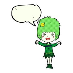 cartoon happy vampire girl with speech bubble N18
