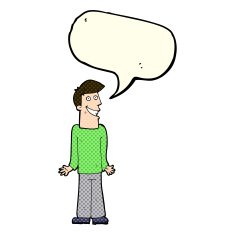 cartoon man shrugging shoulders with speech bubble N18