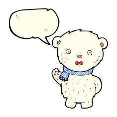 cartoon polar bear wearing scarf with speech bubble N6