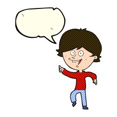 cartoon happy pointing man with speech bubble N9