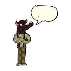 cartoon friendly werewolf with speech bubble N5