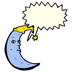 sleepy moon cartoon with speech bubble N6