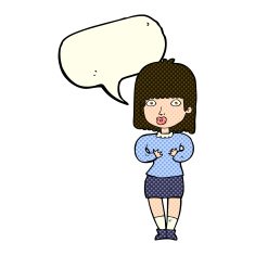 cartoon shocked woman with speech bubble N43