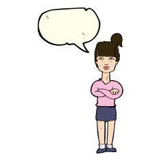 cartoon annoyed woman with speech bubble N77