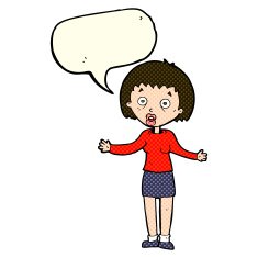 cartoon woman making excuses with speech bubble N10
