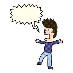 cartoon terrified man with speech bubble N89