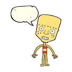 cartoon robot with speech bubble N77