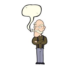 cartoon bored old man with speech bubble N7
