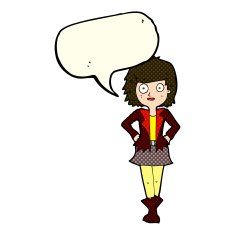 cartoon girl in jacket with speech bubble N5