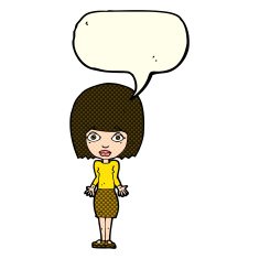 cartoon woman shrugging shoulders with speech bubble N204