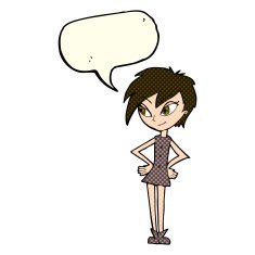 cartoon girl with hands on hips speech bubble N9