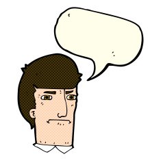cartoon man narrowing eyes with speech bubble N18