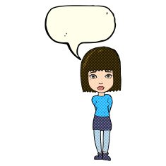 cartoon serious girl with speech bubble N4