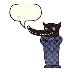 cartoon wolf man with speech bubble N19