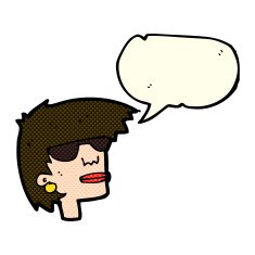 cartoon female face with glasses speech bubble N5