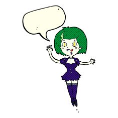 cartoon happy vampire girl with speech bubble N19