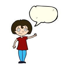cartoon happy woman pointing with speech bubble N29