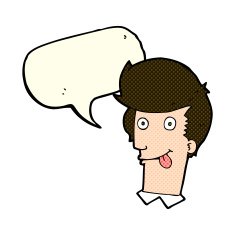 cartoon man with tongue hanging out speech bubble N5