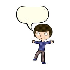 cartoon startled boy with speech bubble N13