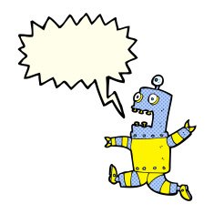 cartoon terrified robot with speech bubble N5
