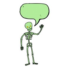 cartoon waving skeleton with speech bubble N5