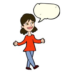cartoon woman with no worries speech bubble N17