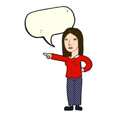 cartoon woman pointing with speech bubble N90