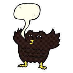 cartoon black bird with speech bubble N5