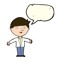 cartoon man in casual jacket with speech bubble N5