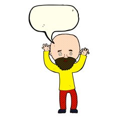 cartoon bearded man panicking with speech bubble N5