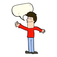 cartoon happy man waving with speech bubble N18