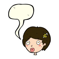 cartoon surprised female face with speech bubble N28