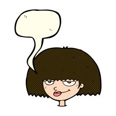 cartoon mean female face with speech bubble N5